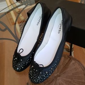 Repetto Black Ballet Slipper w Swarovski Crystals